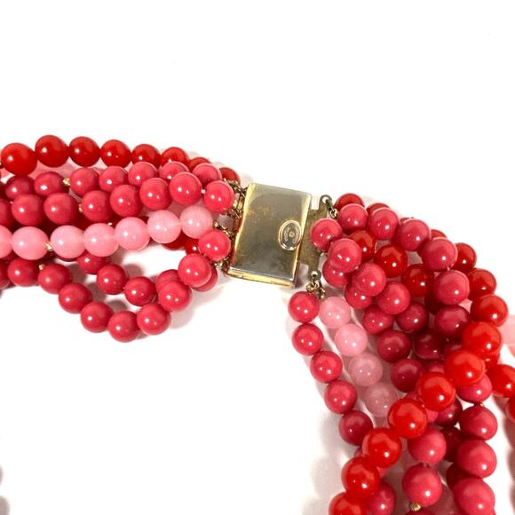 Hattie Carnegie Vintage Pink Red Glass Bead Statement Necklace 1950s Signed - Picture 4 of 8